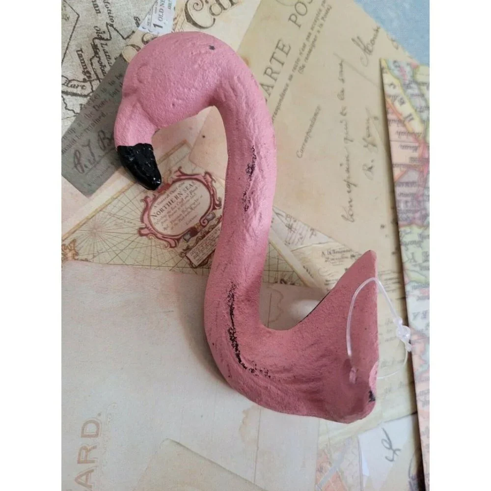 Distressed Pink Flamingo Cast Iron Wall Coat Hook Nautical Coastal Decor…